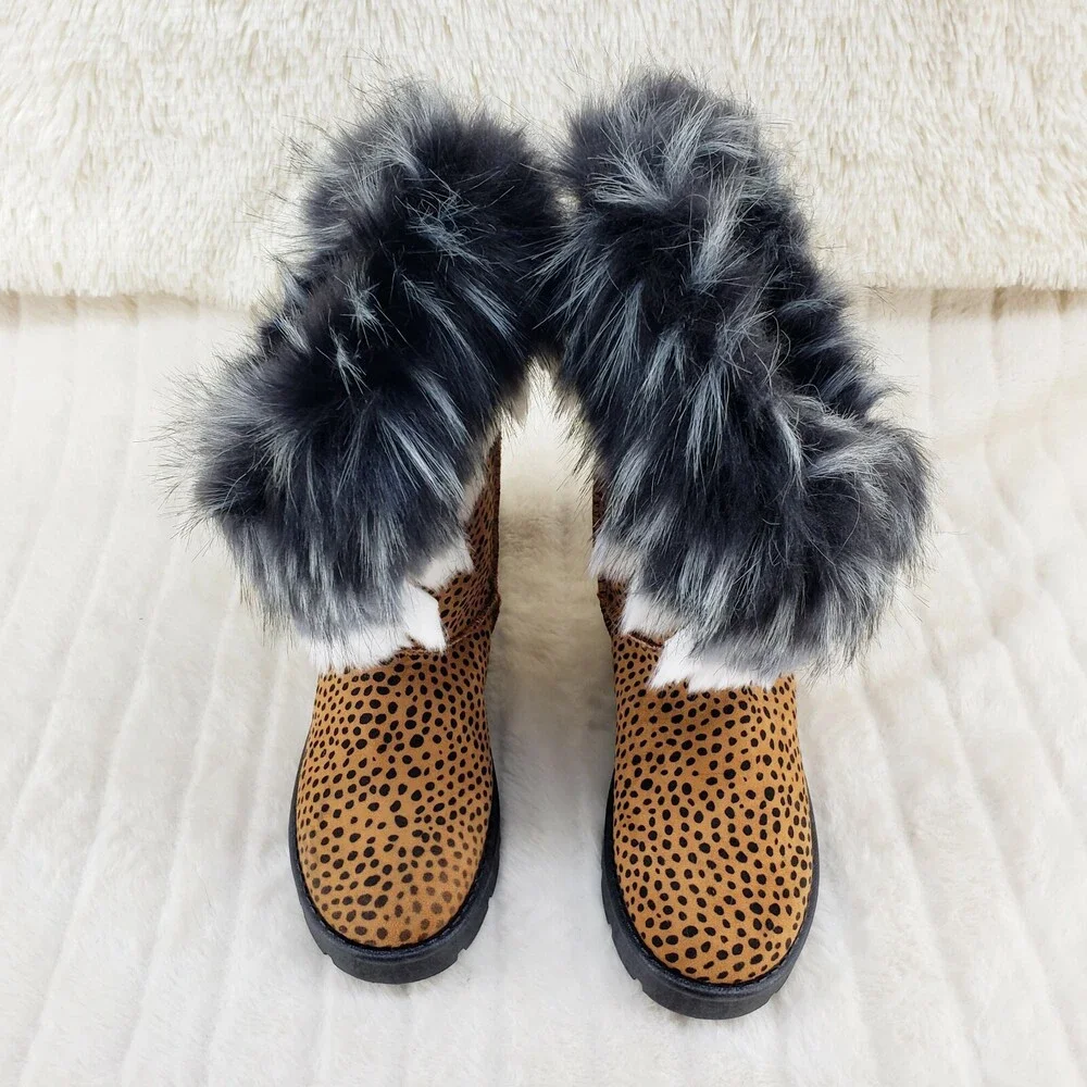 NIB Chi Chi Cheetah Animal Print Faux Fur Thick Lined Winter Boots - Picture 9 of 11